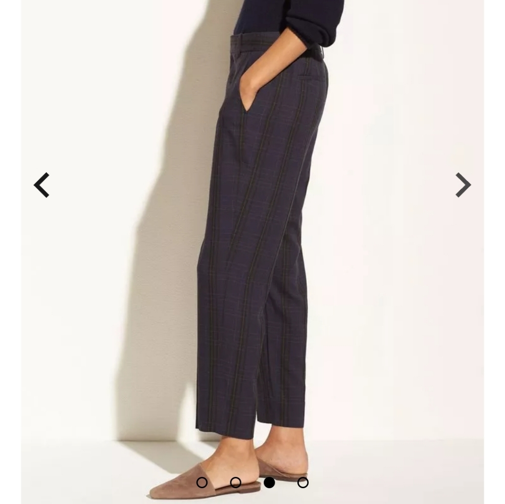 VINCE Soft Modern Plaid Tapered Trouser Pants Size 6 Navy Blue - Picture 2 of 8